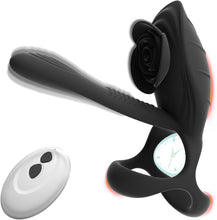 Load image into Gallery viewer, Buntune Vibrierender Cockring Sexspielzeug für die Männer Paare Silikon Penisring Vibratoren mit Klitoris Stimulator und 10 Vibrationsmodi Fernbedienung Paarvibrator Penis Ring