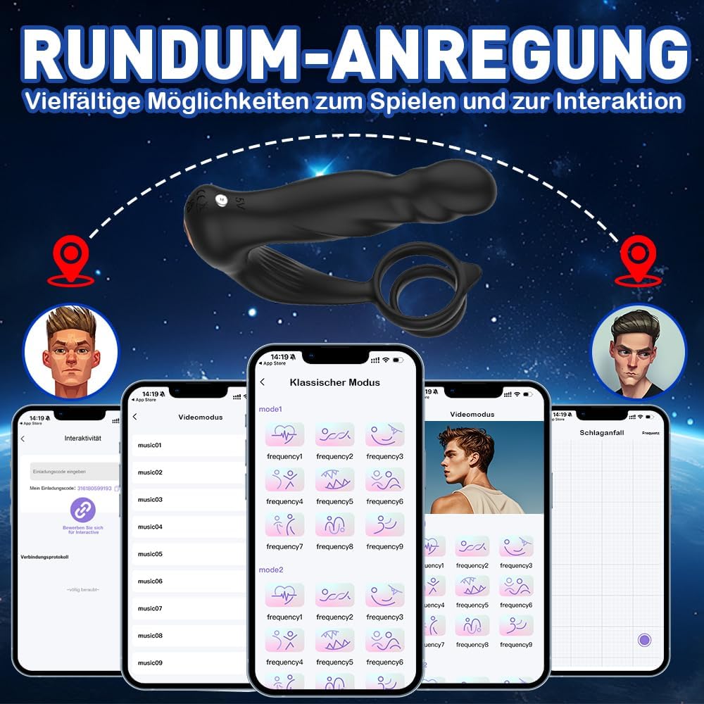 Analvibratoren Prostata Stimulation Männer 10 StoBfunktionmodi Analspielzeuge für Vaginaler Anal,APP Fernbedienung Penisring Schub Dildo Buttplug Sex Spielzeug für Männer Paare