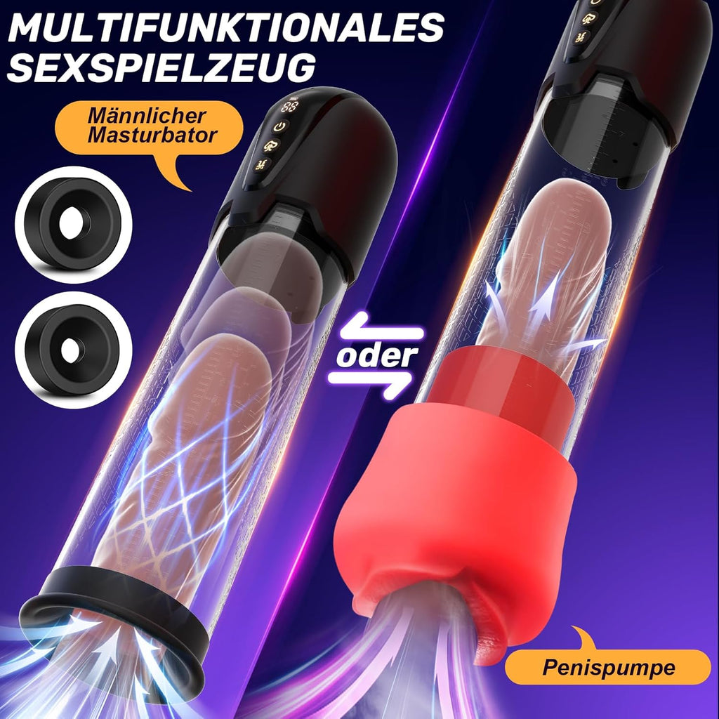 Penispumpe für Penisvergrößerung Elektrische Penis Pumpe Vakuumpumpe Sex Spielzeug für die Männer mit 3 Vakuum Trainingsmodi 6 Saugmodi,Taschenmuschi Masturbator Sex Toy mit 2 Silikonhülsen