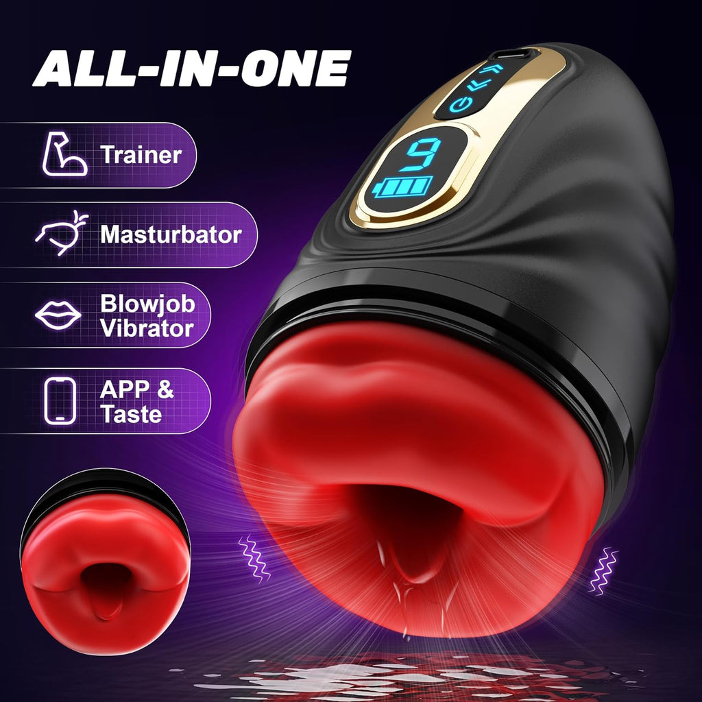 Elektrischer Masturbator Masturbieren für Männer 9 Vibration, Penistrainer App-steuerung mit Heizstab, Sex Spielzeug für die Männer Solo Masturbatoren Oral Vibrator Penis Sexspielzeug