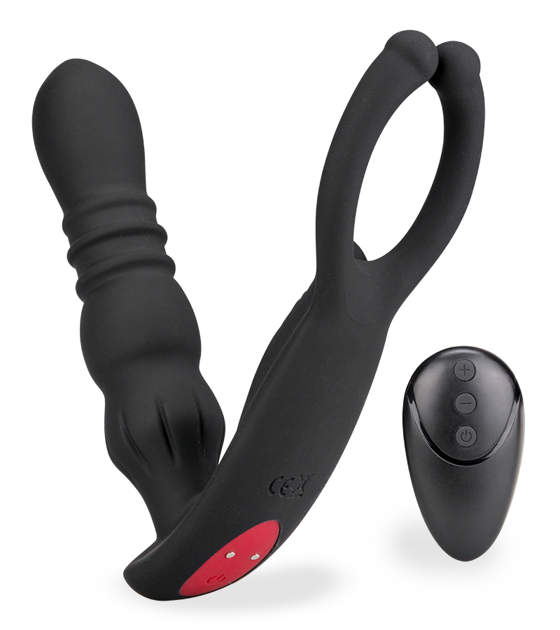 Analplug mit Hoden-Massager und Vibrations- und Stoßfunktion Ode