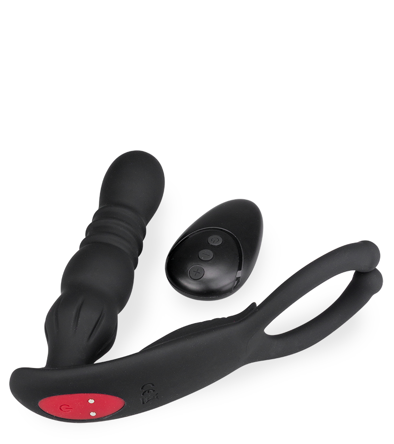 Analplug mit Hoden-Massager und Vibrations- und Stoßfunktion Ode