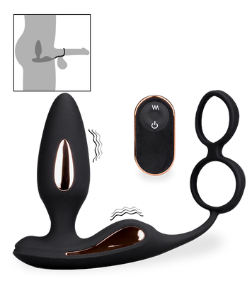 Analplug mit Vibration und Doppel-Cockring Domino