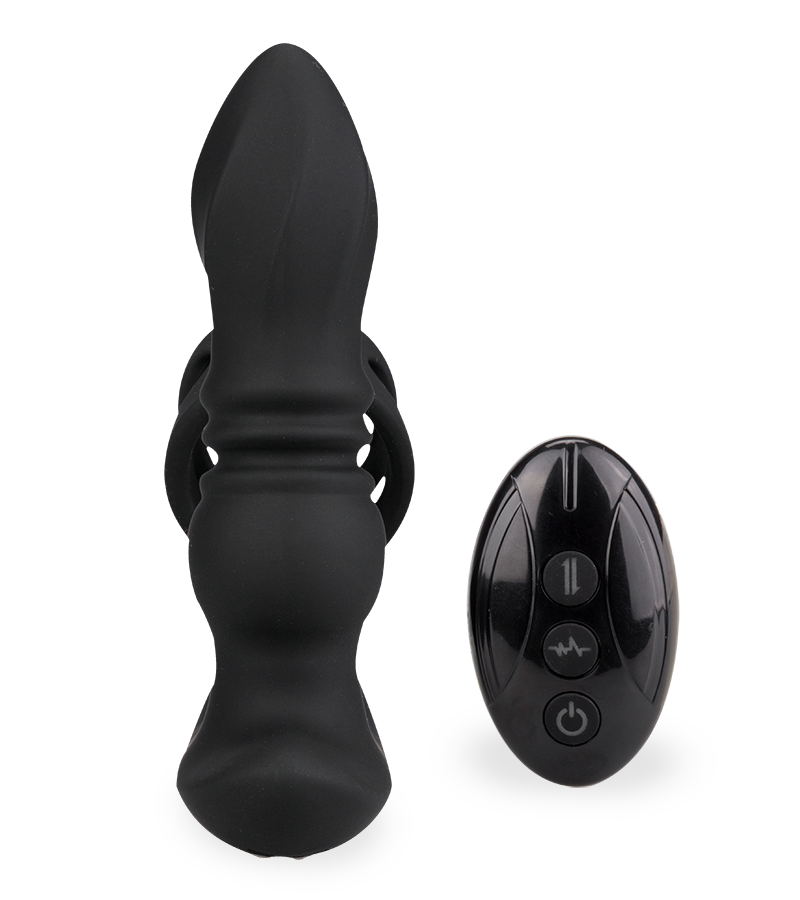 Analplug mit Vibrations- und Stoßfunktion und Doppel-Cockring Toronto
