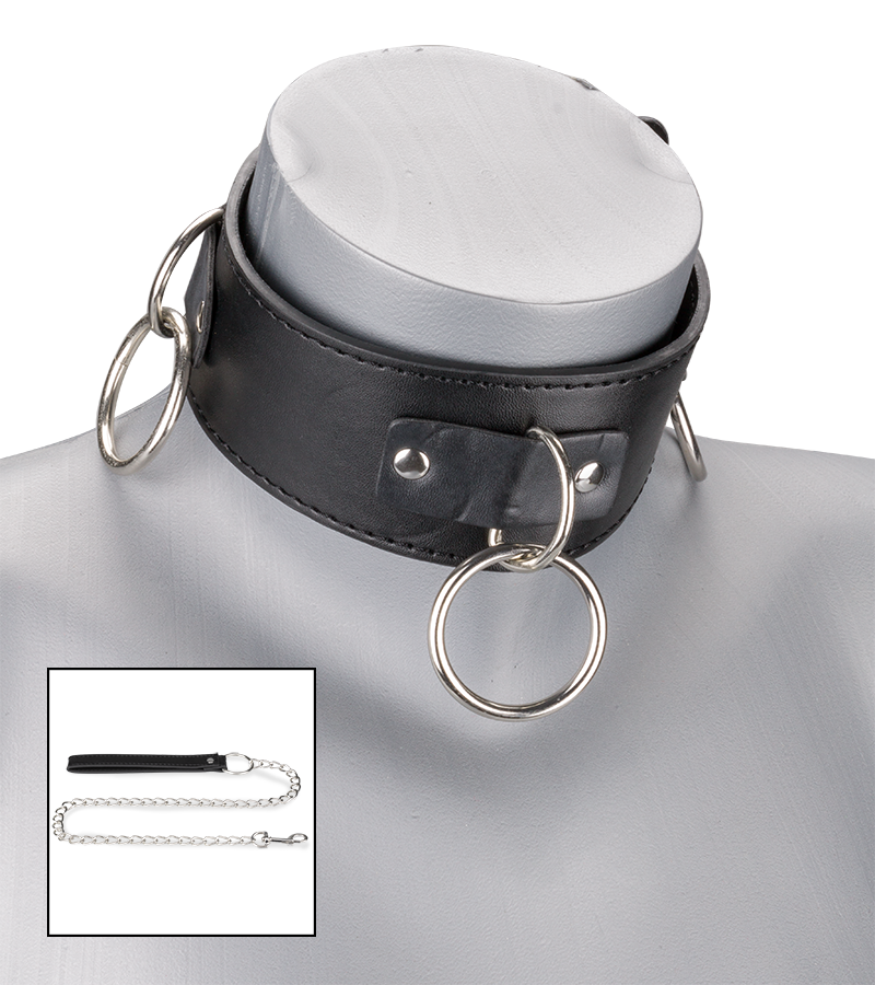 BDSM-Halsband mit 3 O-Ringen und Leine