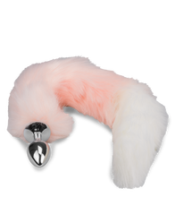 Load image into Gallery viewer, Foxtail-Buttplug aus rosa-weißem Kunstfell