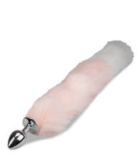 Load image into Gallery viewer, Foxtail-Buttplug aus rosa-weißem Kunstfell