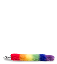 Load image into Gallery viewer, Fuchsschwanz-Plug in Regenbogenfarben Pride