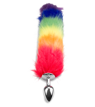 Load image into Gallery viewer, Fuchsschwanz-Plug in Regenbogenfarben Pride