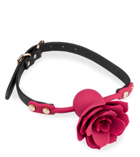 Load image into Gallery viewer, Gagball aus Silikon und Kunstleder mit Rosen-Dekor