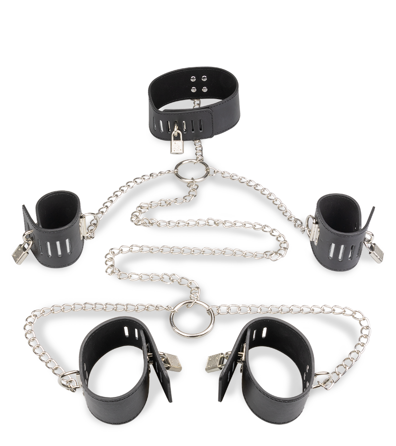 Hand- und Fußfesseln mit Halsband