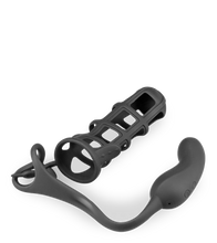 Load image into Gallery viewer, Peniskäfig mit Hodenring und Analvibrator