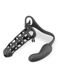 Load image into Gallery viewer, Peniskäfig mit Hodenring und Analvibrator