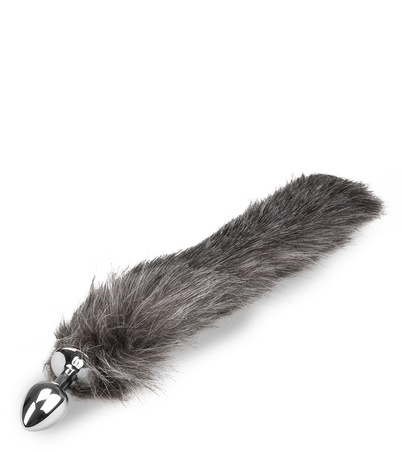 Schwanz-Buttplug mit grauem Wolfschwanz