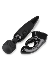 Load image into Gallery viewer, Schwarzer Fantasy Wand Massager mit 2 Aufsätzen