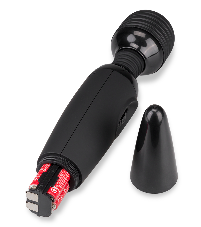 Schwarzer Fantasy Wand Massager mit 2 Aufsätzen