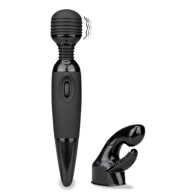 Schwarzer Fantasy Wand Massager mit 2 Aufsätzen