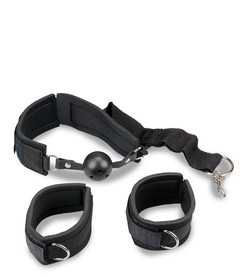 Set aus Ballknebel und Handfesseln