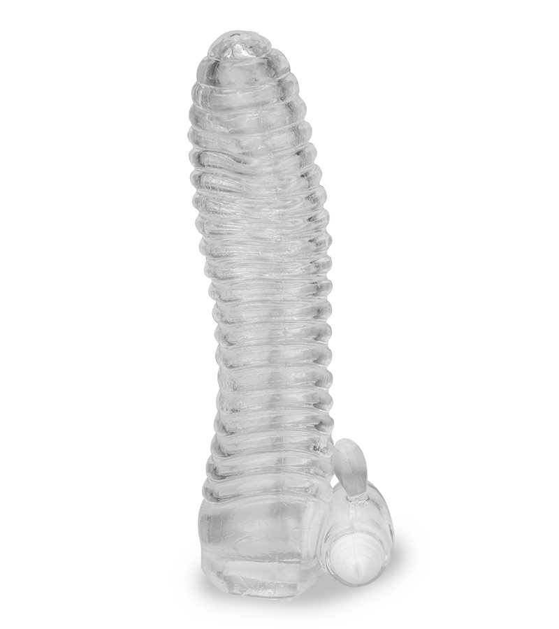 Transparentes gerilltes Penissleeve mit Vibration