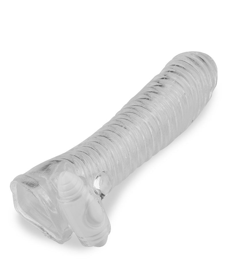 Transparentes gerilltes Penissleeve mit Vibration