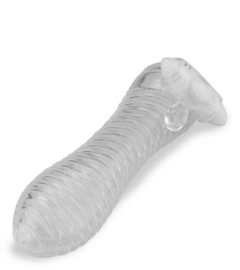 Transparentes gerilltes Penissleeve mit Vibration