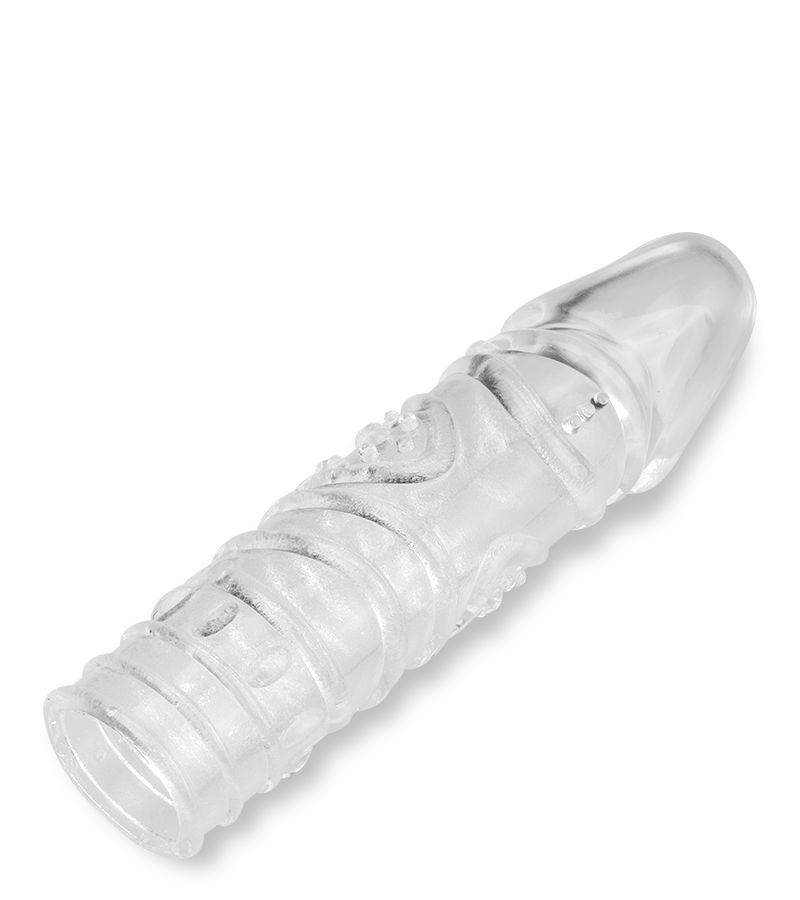 Transparentes Penissleeve mit Noppen und Rillenstruktur