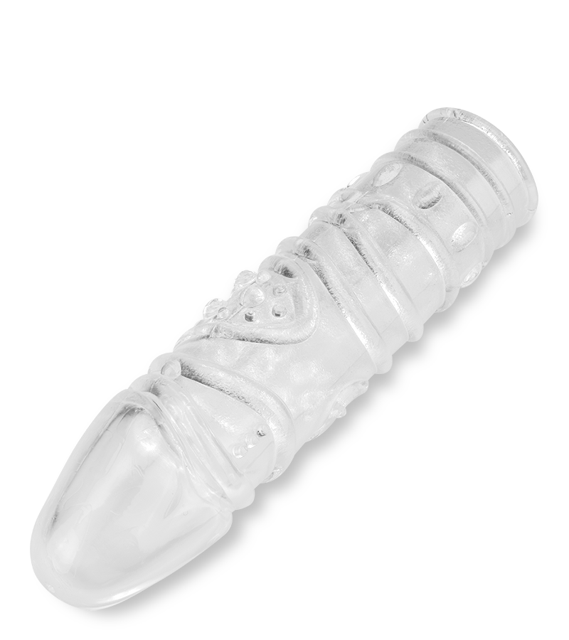 Transparentes Penissleeve mit Noppen und Rillenstruktur
