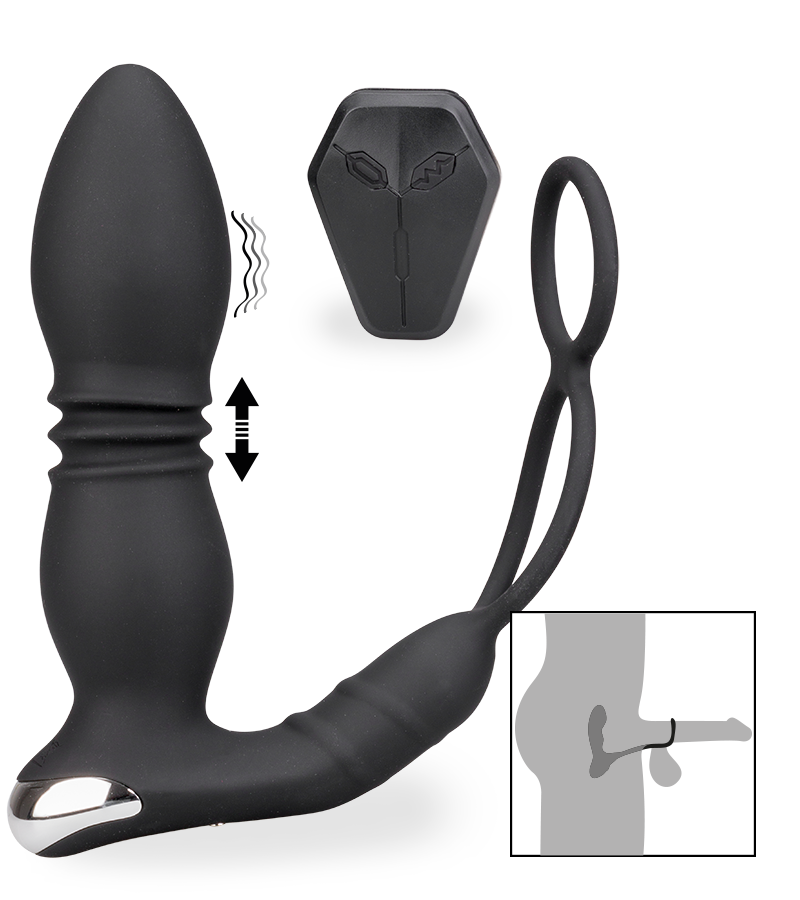 Vibrierender Analplug mit Stoßfunktion und Doppel-Cockring Paolo